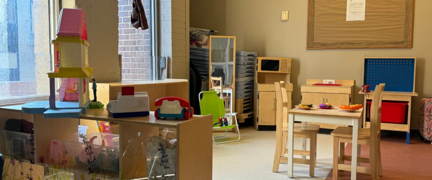 A play kitchen area at the Taggart Child Care Centre