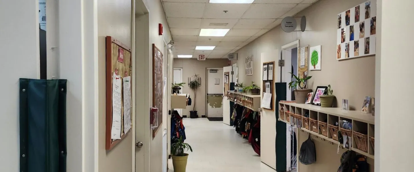 Hallway with a cubby area at the Orleans Y Child Care Centre